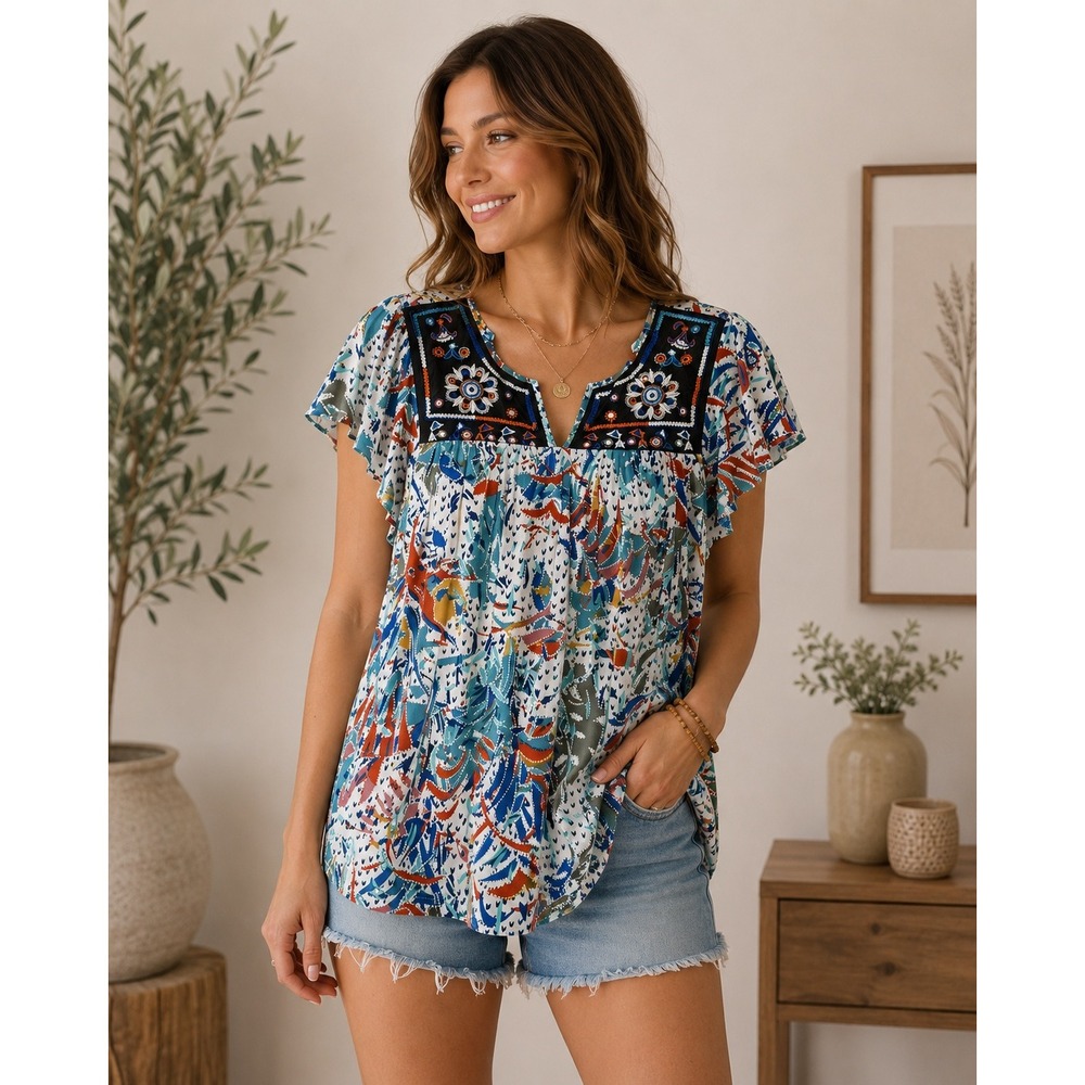 Amana Embroidered Boho Peasant Top – Size‎ Large